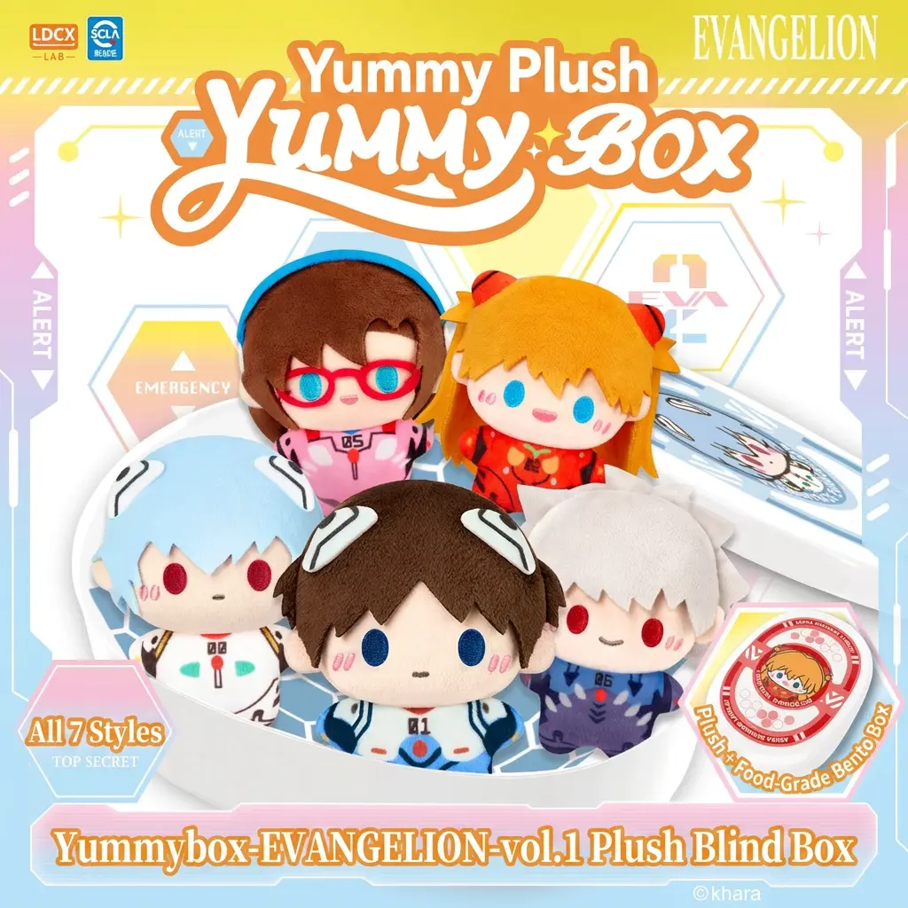 MINISO Yummybox Neon Genesis Evangelion Vol.1 Plush Blind Box Series Collectibles Blind Bag - Cute Chibi Character Plush Mini Figurine, Bento Box Packing, Anime Gift for EVA Fans