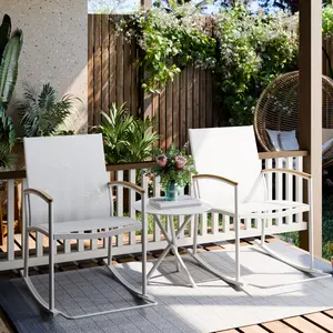 Walsunny Outdoor Rocking Patio Chairs, Set of 2 Modern Chairs & 1 Round Side Table, All - Weather Resistant, Garden & Backyard, White