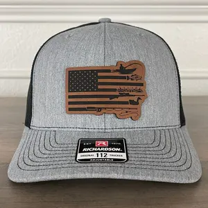 Duck Deer Hunting and Fishing American Flag Leather Patch Hat Father's Day Gift