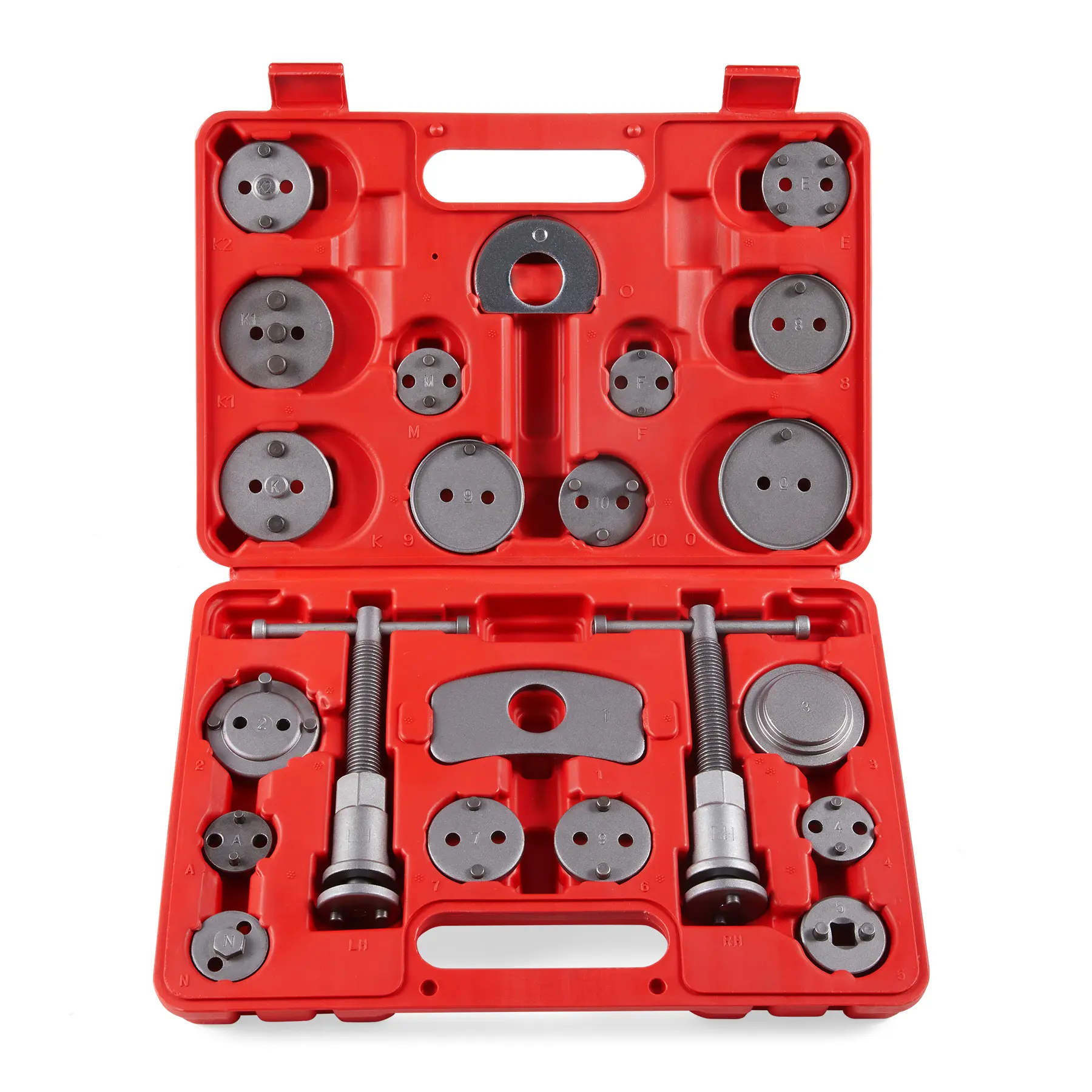 Orion Motor Tech 24pcs Heavy Duty Disc Brake Caliper Tool Set Disc Brake Caliper Compressor Wind Back Tool Brake Spreading Tools, Red/Blue/Black Brake Caliper Tool Set,Fits Most American, EU, JP Autos Repair Tool Set, Adjustable Kit
