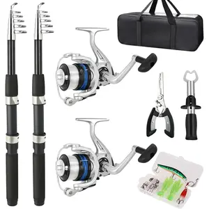Fishing Pole Combo Set 6.9ft 2PCS Telescopic Fishing Rod and Reel Combo with Fishing Pliers and Lip Gripper Collapsible Fishing Rod and Reel Kits for Bass