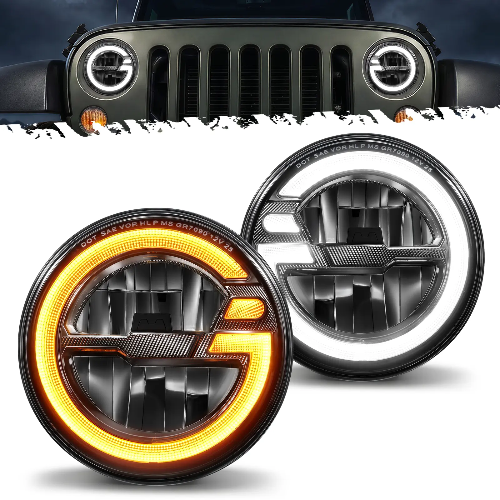 Partsam 7 inch Anti-glare Round LED Headlights DOT Approved Replacement for Wrangler/TJ/JK/CJ, with Start-up Gradient Halo DRL, High/Low Beam, Turn Signal, H6024 sohochic