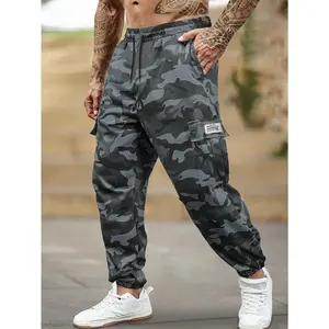 HIDKAT Men's Camouflage Print Work Sports Pants - Elastic Waist with Drawstring, Large Side Pockets, Full-Length, Comfortable Fit, Streetwear Joggers, All-Season Daily Casual Bottoms
