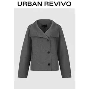 URBAN REVIVO Women's Chic Large-Collar Short-Length Trench Coat - Stylish Outerwear, Fashionable Style Piece, UWM150083