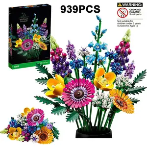 939PCS Creative Wildflower Bouquet Flower Stem Building Blocks Assemble Bricks Botanical Toy Birthday Gift For Girl Adult