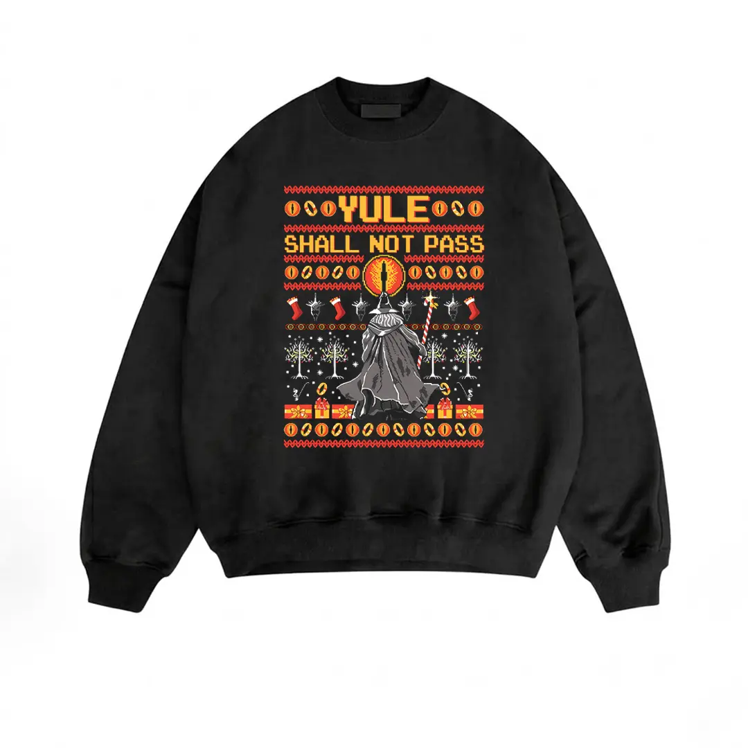 Retro Yule Shall Not Pass Sweatshirt, Funny Christmas Sweater, Santa vs Monster Xmas Shirt, Ugly Christmas Knit Style Tee, Nerdy Holiday Gift