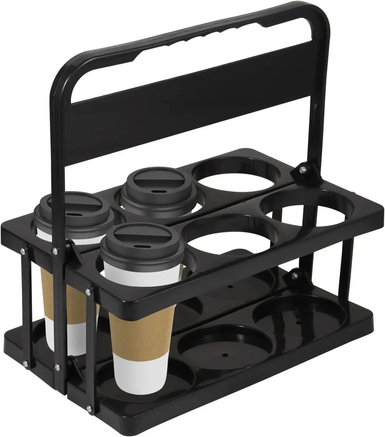 Drink Carrier with Handle for 6 Cups, Large Foldable Plastic Cup Holder | Reusable PP Plastic, Folds Flat for Storage, for Delivery Drivers, Parties & Takeout, Fits 32oz Large Cups