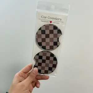 Neutral expresso brown checkered car coaster