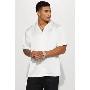 Links Satin Short Sleeve Button Up Shirt - Off White