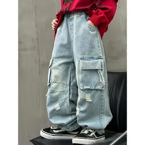 Utility Swag! Boys Cargo Baggy Jeans |   Autumn Workwear Style Denim Pants for Teens 7-15 |   Loose & Trendy |   Easy Machine Wash