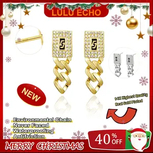 LuLuEcho 14K Real Gold Plated Unisex 4mm Cuban Link Iced Out Sythetic Moissanite Earrings Stainless Steel Miami Earring Hip Hop Jewelry