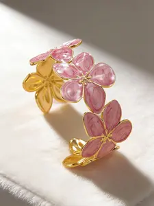 Romantic Colorful Enamel Flower Shaped Bangle Bracelet, Stainless Steel Jewelry for Women, Perfect for Wedding, Travel, Daily Wear, Mother’s Day Gift, Flower Design Bracelet