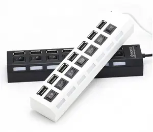 USB 2.0 Hub 7 Port Multi Ports USB A 7in1 Data Splitter With Independent On/Off Switch LED Lights For Laptop PC Computer Mobile Black or White