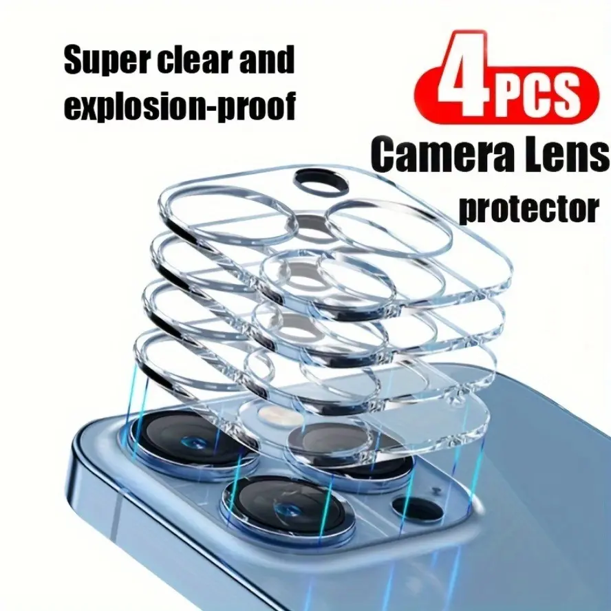 4pcs Ultra HD Protective Camera Lens Protector for iPhone 17 Pro/17 Pro Max/17 Air/16e/17/16/15/14/13/12/11/Pro/Pro Max/Plus/Mini,9H Hardness,Complete Lens Coverage,Resistance to Scratches And Impacts,Easy to install