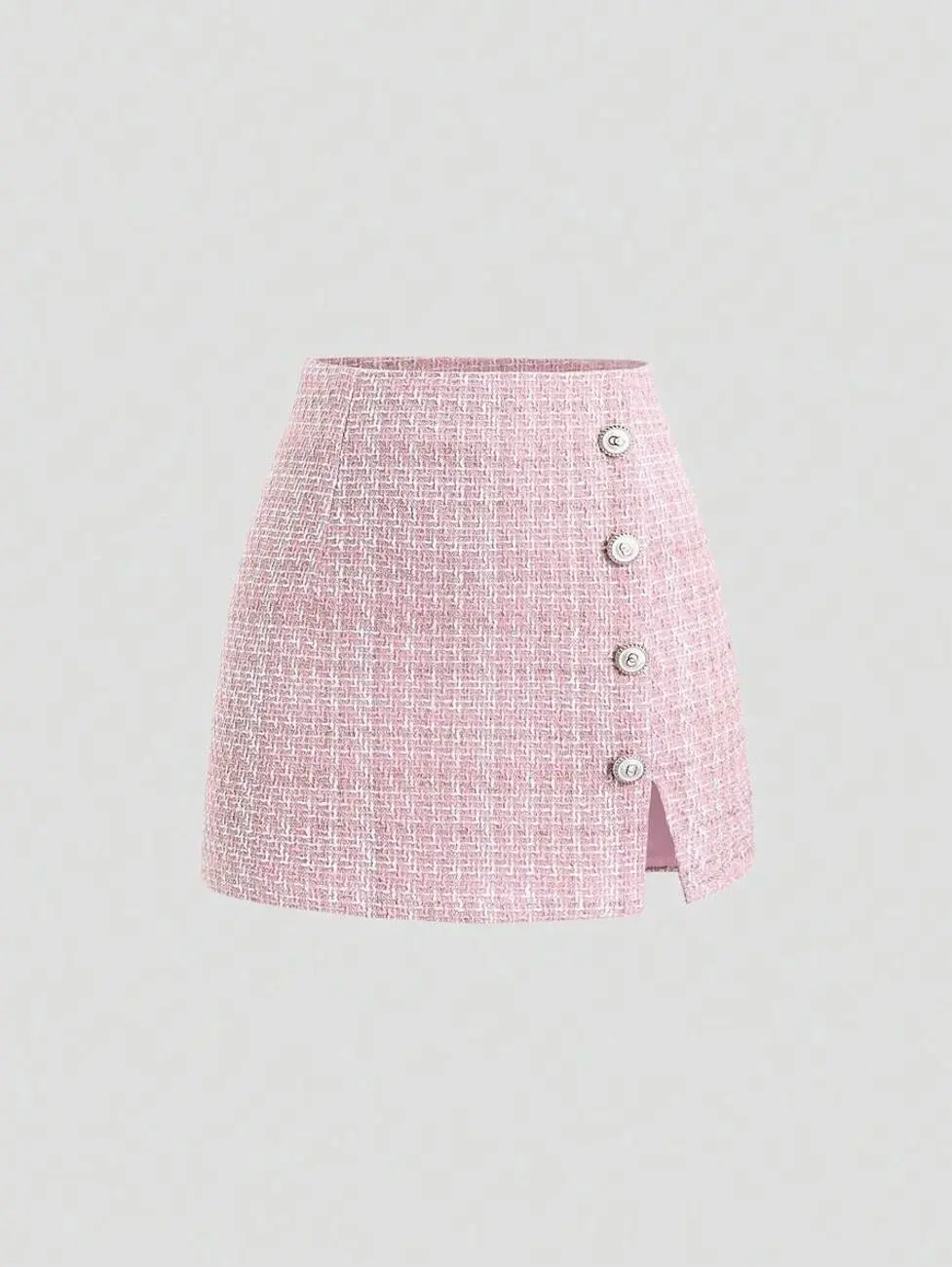 Women's Tweed Mini Skirt, High Waist A-Line Skirt with Button Detail & Side Slit, Elegant Chic Short Skirt for Office, Brunch, Date Night, Vacation & Everyday Wear
