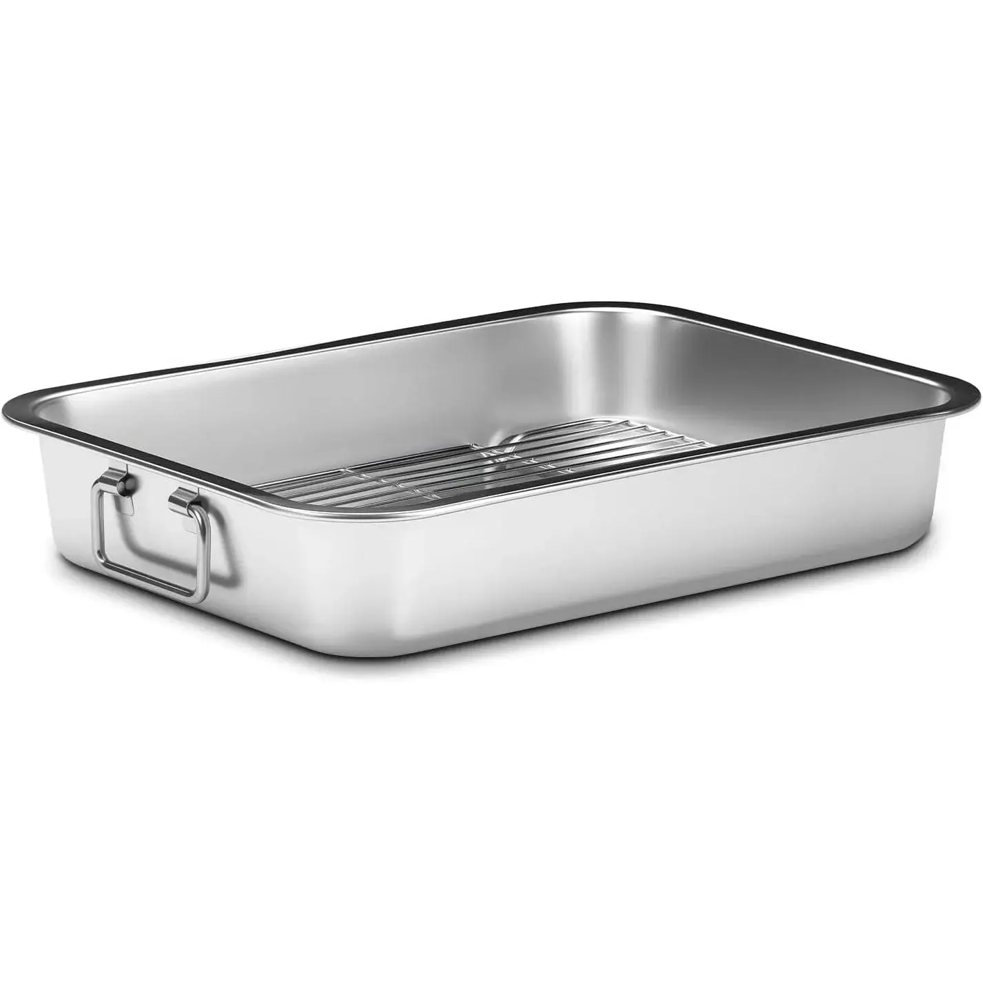 Stainless Steel Turkey Roasting Pan with Rack & Handles - Heavy-Duty Food-Safe Bakeware, Dishwasher-Safe, Ideal for Thanksgiving & Christmas Turkey, Steak Cooking (Standard)
