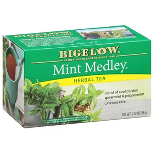 Bigelow Mint Medley Herbal Tea, Caffeine Free Peppermint & Spearmint Blend, Individually Wrapped Tea Bags, 20 Count