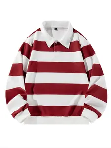 Men's Striped Loose Fit Hoodie, Casual Comfortable Daily Wear Sweatshirt, Fashionable All Season Woven Fabric Pullover, Casual Sporty Sweatshirt