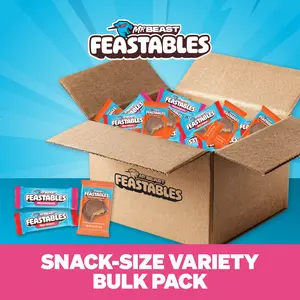 Feastables by MrBeast - 3lb Snack-Size Chocolate Variety Bulk Box - Individually Wrapped Peanut Butter Cups, Milk Chocolate, Milk Crunch, Variety Pack, Candy, Cocoa Sweet & Crunchy Snack, Fairtrade Certified, Kosher, Perfect for Parties, Gifting, Snacking