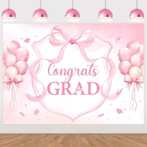Pink Bow Graduation Backdrop Banner Tapestry Wall Hanging Decor Elegant Bow Theme Photo Booth Background Fabric Bow Pattern Party Decor Wedding Birthday Gender Reveal Graduation Party Wall Decor Backdrop Cloth