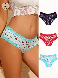 Morvia 3-Pack Women's Cute and Comfortable Lightweight Printed Underwear, Breathable Fabric for All Seasons, Ideal for Back to School and Valentine's Day