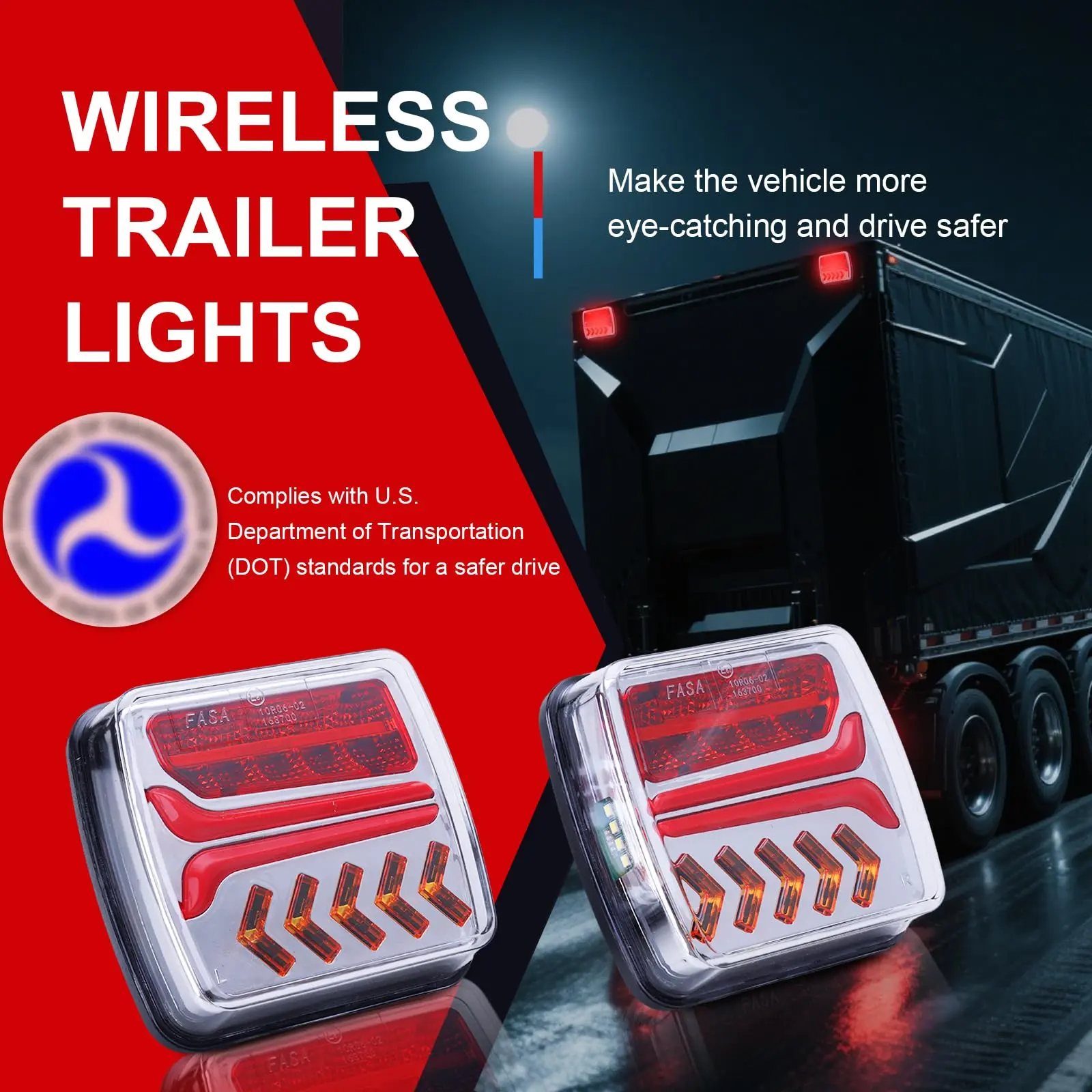 Magnetic Wireless Trailer Lights, Rechargeable LED Trailer Light for Towing Truck, Waterproof Tail Tow Lights Kit for RV Camper Boat Caravan, Portable Turn Signal Brake Running Stop