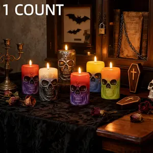 Halloween Retro Skull Flashing Candle Light, Battery-Powered Simulation Candle, Window Desktop Decor, Party Decoration, Horror Style, Halloween Theme LED Candle