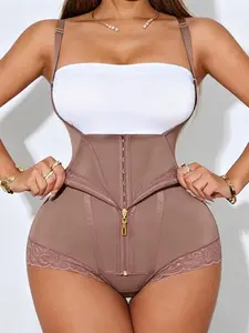 Women's High Elasticity Butt Lifting and Tummy Control Bodysuit, Faja Colombiano, Adjustable Shoulder Strap Open Bust Body Shaper, High Compressing Jumpsuit with Hooks, High stretch girdle