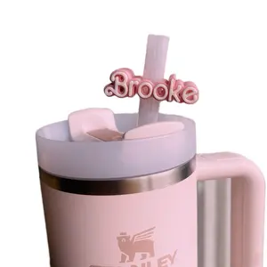 Pink Doll Themed Custom Name Cute Straw Charms for Stanley Tumbers & 9.5mm Straws with Durable PLA Design - Stylish, Beverage