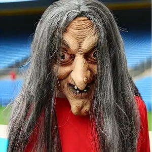 Realistic Witch Latex Mask – Scary Spooky Creepy Full-Face Halloween Costume Accessory with Long Gray Hair and Textured Features, Perfect for Parties, Performances, and Role-Playing, Themed Party Masks | Scary Face | Latex Full Mask