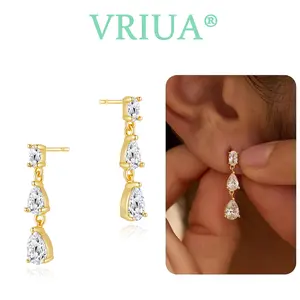 VRIUA 14K Gold Plated Pearl Earrings for Women Dainty Pearl Drop Simple Earrings Hypoallergenic Dainty Wedding unique Jewelry Gifts for Women