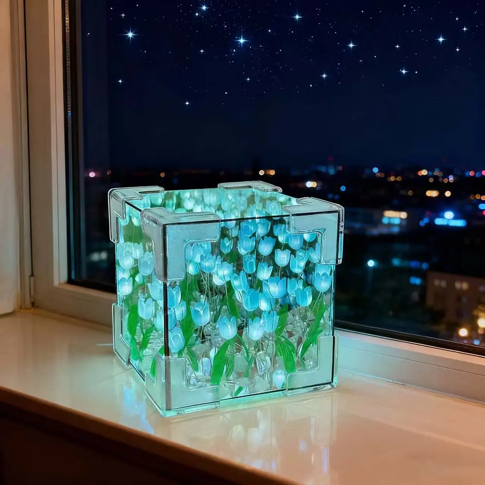 Handmade LED Infinity Mirror Tulip Flower Design Lamp - Plastic Decorative Table Lamp, Colorful Mood Indoor Nightlight, Christmas Gift for Mom, 1 Get 2 Deal for Friend, Decorative Lights