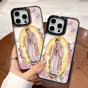 A phone case with the Virgin Mary pattern, leather card holder slot, suitable for iPhone 17/16/15/14/13/12 PRO PROMAX PLUS AIR, an ideal gift for friends, family, or couples, KBPK22