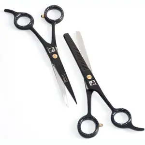 Hair Cutting Shears 6.5'' Stainless Steel Sharp Black, 2 Pc Professional Hair Scissors,  Smooth Barber, Haircare Heatless Heatless Styling