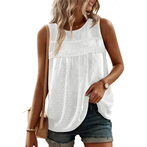 Imily Bela Tank Top for Women Loose Fit Sleeveless Crew Neck Camisole Tops Casual Swiss Dots Summer Cami Shirts Blouse