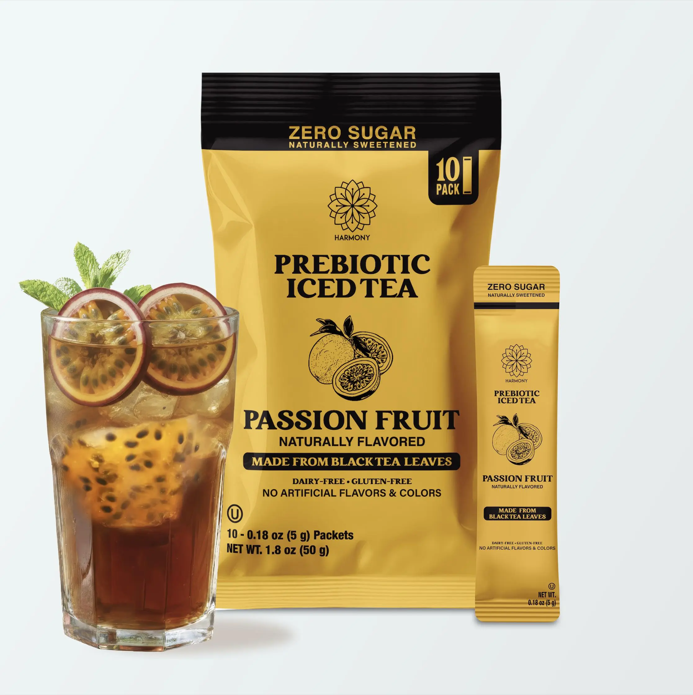 Iced Tea Drink Mix – Prebiotic Iced Tea (10-Pack) – Supports Digestive & Gut Health, Plant Fiber, Zero Sugar, 25 Calories, Made from Black Tea Leaves