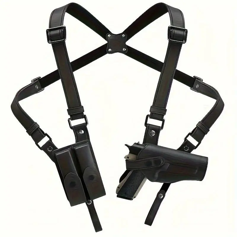 Premium Vertical Concealed Outdoor Shoulder Holster Sling with Holster - PU Leather, Fully Adjustable, Dual Magazine Pouch, Tactical Accessories, Discreet Carry, Comfortable Fit for Men 1911