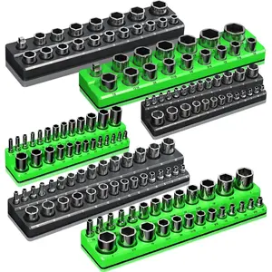 Magnetic Socket Organizer Holder Set For Tool Box Drawer, Toolbox Organization Including 1/4", 3/8" and 1/2" Drive Metric SAE Socket Trays (Sockets are not Included)