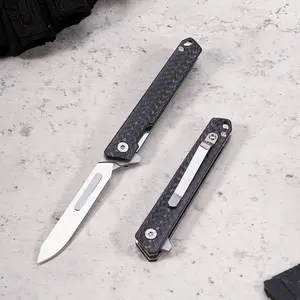 Portable EDC multifunctional tactical outdoor folding knife, pocket knife, and utility knife set with three replacement blades. Outdoor cutting tools designed specifically for climbing and fishing; essential gear for camping and hiking.