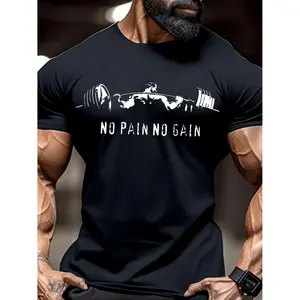 Mens Weightlifting Graphic Tee with Polyester Blend Fabric and Round Neckline for Summer Workouts