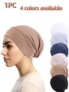 Elastic Ethnic Headscarf Hat, Solid Color Chemotherapy Cap, Hair Protection Turban, Modesty Turban Hijab, Comfortable Stretchy Beanie for Women