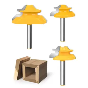 Router Bits,  3 count Lock Miter Router Bits 1/4 Shank, 45  Locking Miter Joint Router Bit Set for Woodworking Cabinetry Drawers Shadow Boxes, Work with Stock from 1/2" to 3/4" Thick