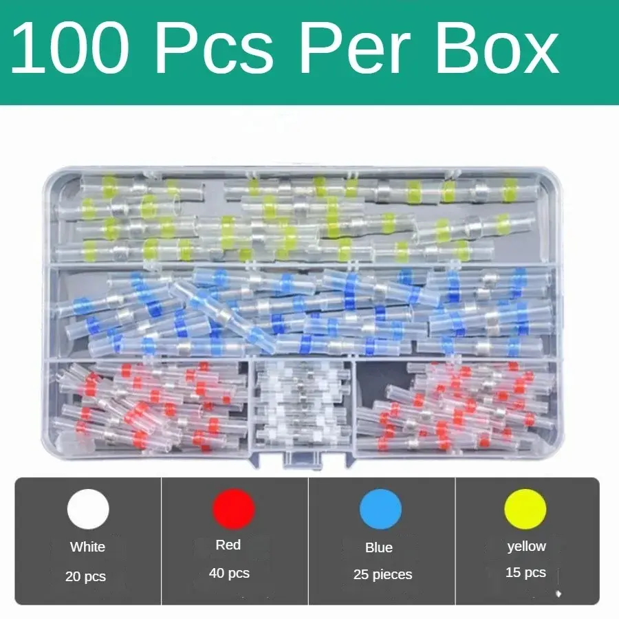 100 Piece Solder Sealed Wire Connector Kit, Appliance Repair Car Motorcycle Boat Use Heat Shrink Quick Splice Connectors Insulated Waterproof Solder Strips Electrical Terminals Crimping Terminals