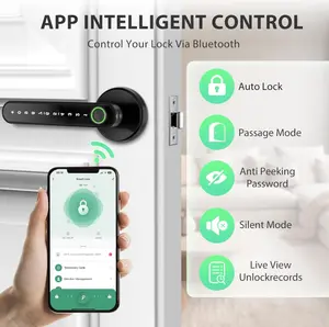 Smart Fingerprint Door Lock (App-Controlled) — Keyless Entry Lock (with Digital Keypad & Handle) — Digital Electronic Biometric Smart Lock for Bedrooms — Keyless Door Handle — A Perfect Choice for a Spring Refresh home office hotel motion detection lever