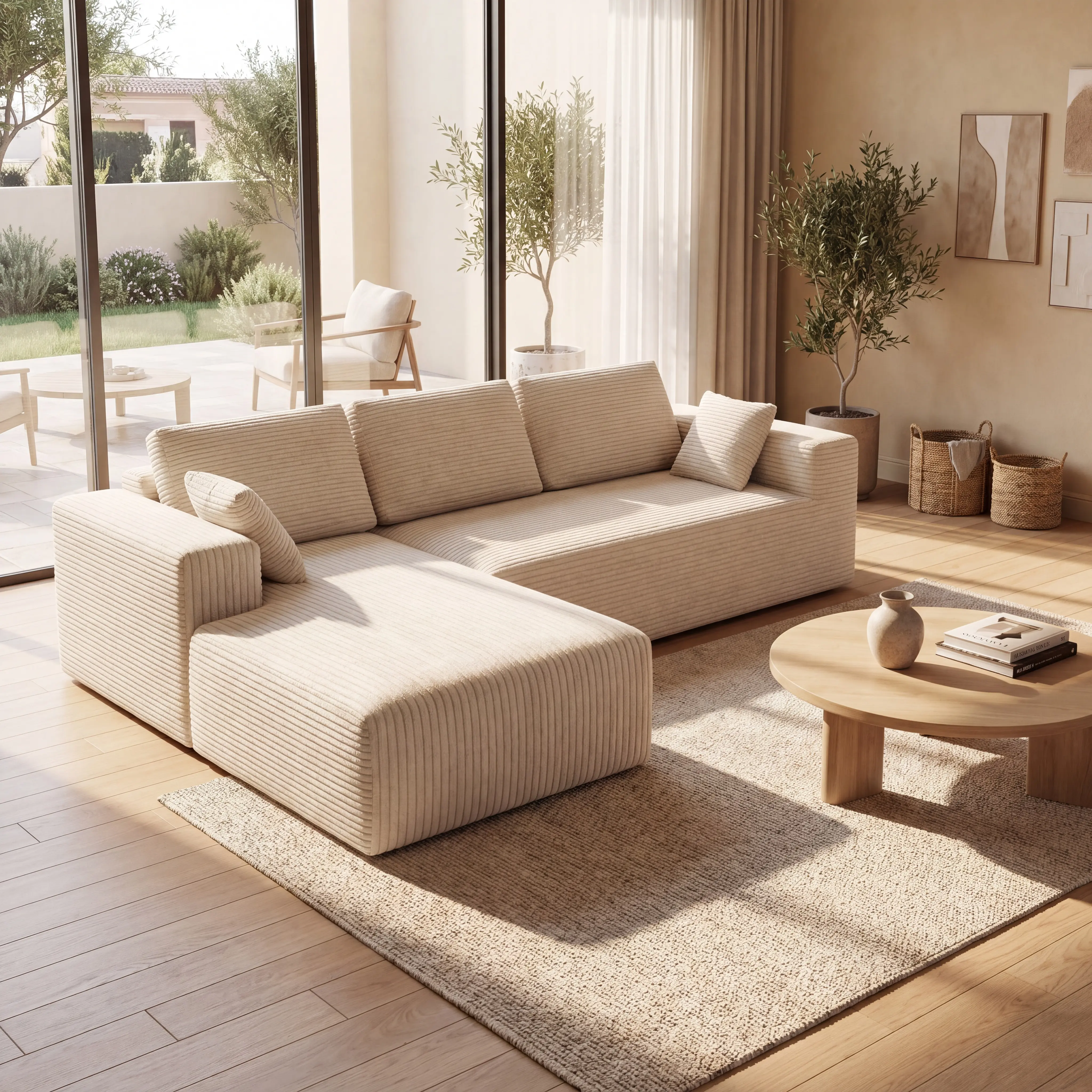 Oversized Chaise Lounge Sofa 105.9" Cloud Sectional Couch with L-Shape Chaise Upholstered Corduroy Velvet for Living Room & Bedroom Modular Convertible Loveseat SofaBed
