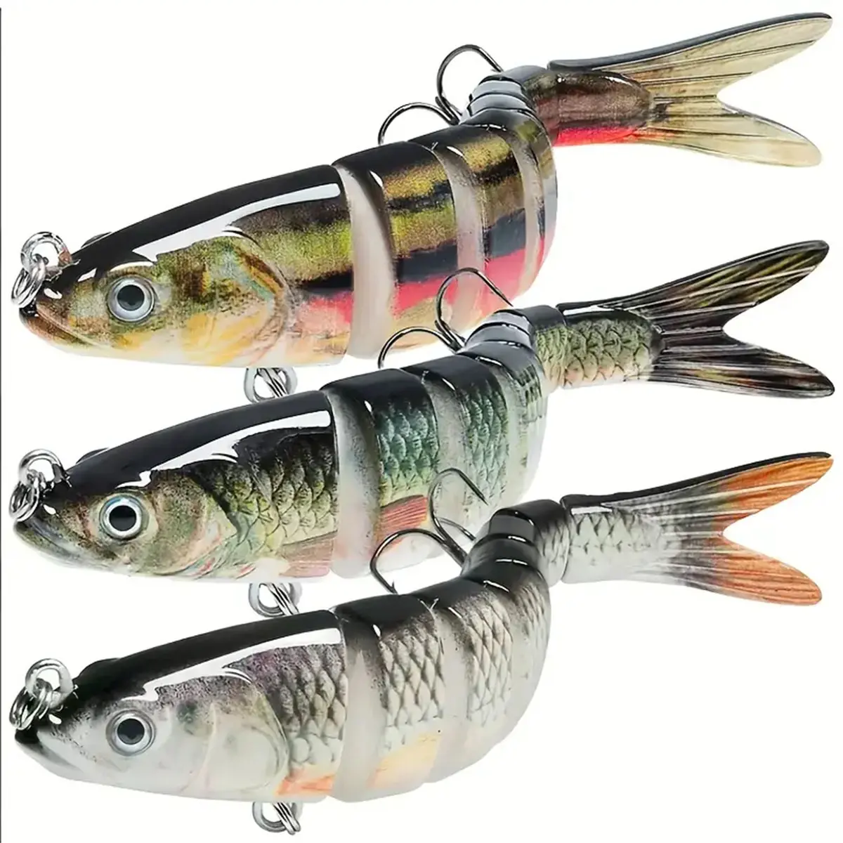 AOYADA 3pcs Lifelike Multi-Jointed Swimbaits, Durable Soft Plastic Fishing Lures with 3D Real Eyes, Slow Sinking for Bass Fishing, Freshwater & Saltwater Gear, Gift for Men, Fishing Gear And Equipment
