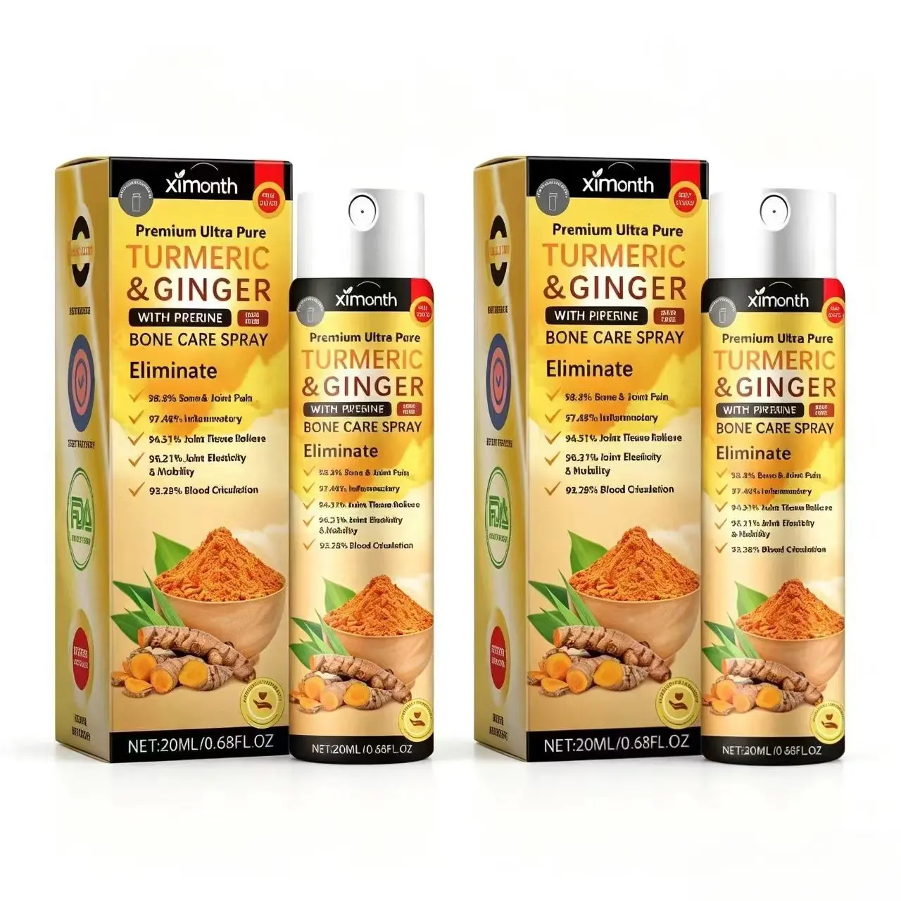 Buy 1 Get 1 Free | Ximonth Turmeric & Ginger Joint Care Spray - Daily Topical Spray for Fitness Support, Shoulder, Neck, Knee Pain Relief & Stiffness; Easy to Apply & Massage for Prolonged Sitting/Standing