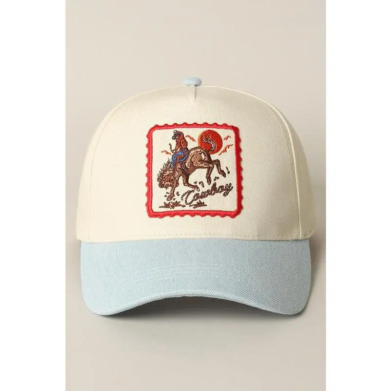 Embroidered Patch Cowboy Hat - Light Denim