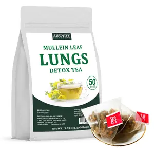 Mullein Leaf Lungs Tea 50 Bags with Thyme Dandelion Ginseng Ginger Herbal Blend Tea Natural