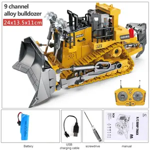 【Christmas Special】2.4G 9CH RC Construction Set - Remote Control Bulldozer/Excavator/Dump Truck | Alloy Engineering Vehicle with LED Lights & Crawler Tracks | Rechargeable Toys for Boys Girls Ages 3-12+ | STEM Gift